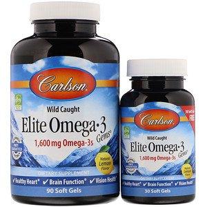 

Омега-3, Elite Omega-3, Carlson Labs, вкус лимона, 1600 мг, 90+30 капсул