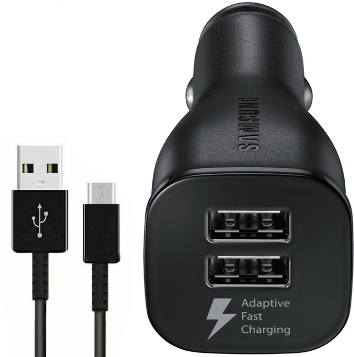 

Автомобильная быстрая зарядка Samsung 2 USB 2A + кабель Type C Black