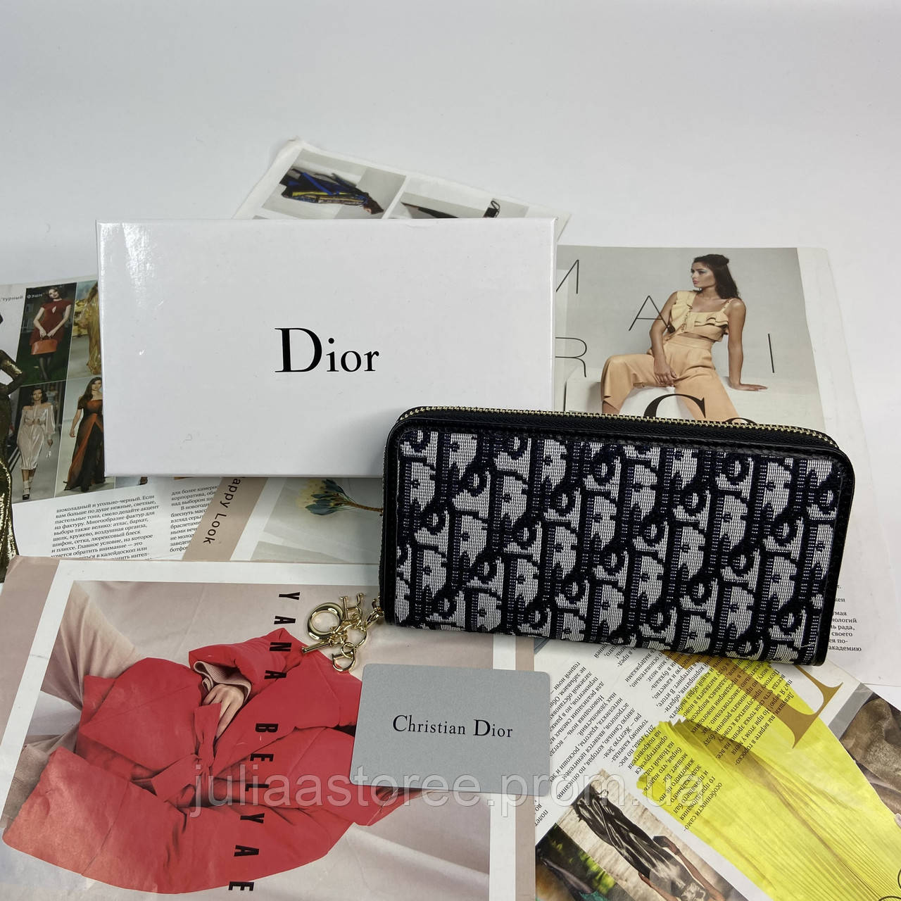 

Женский текстильный кошелек клатч на молнии Dior Диор реплика, Черный