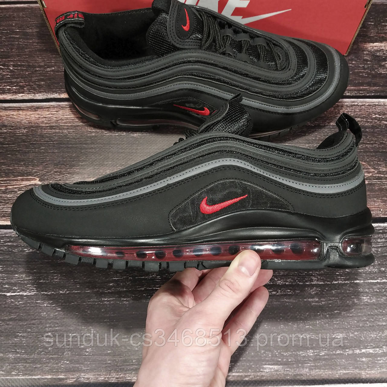 

Мужские кроссовки Nike Air Max 97 рефлективные черные 44 размер 28см, Черный