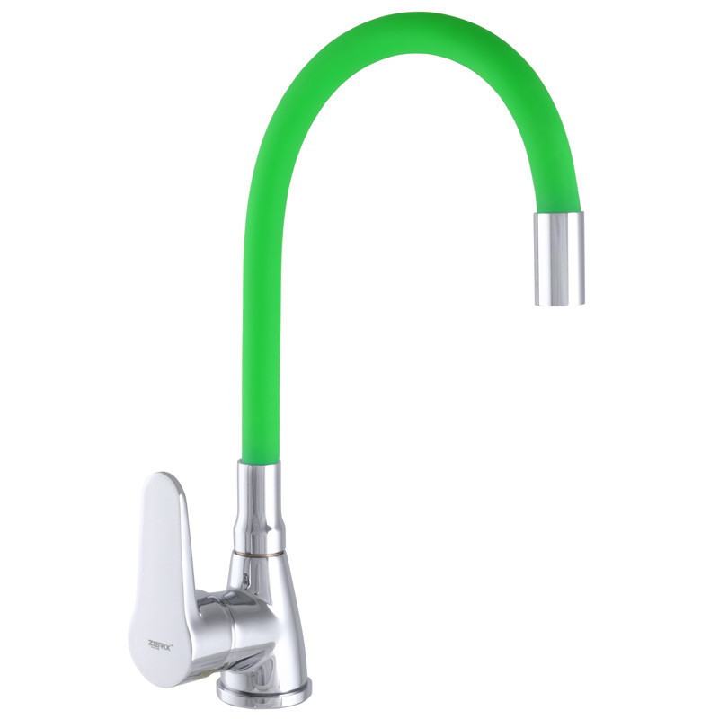 

Смеситель для кухни ZERIX SOP7 146 с зеленым гибким изливом (ZX2656), Хром/зелёный