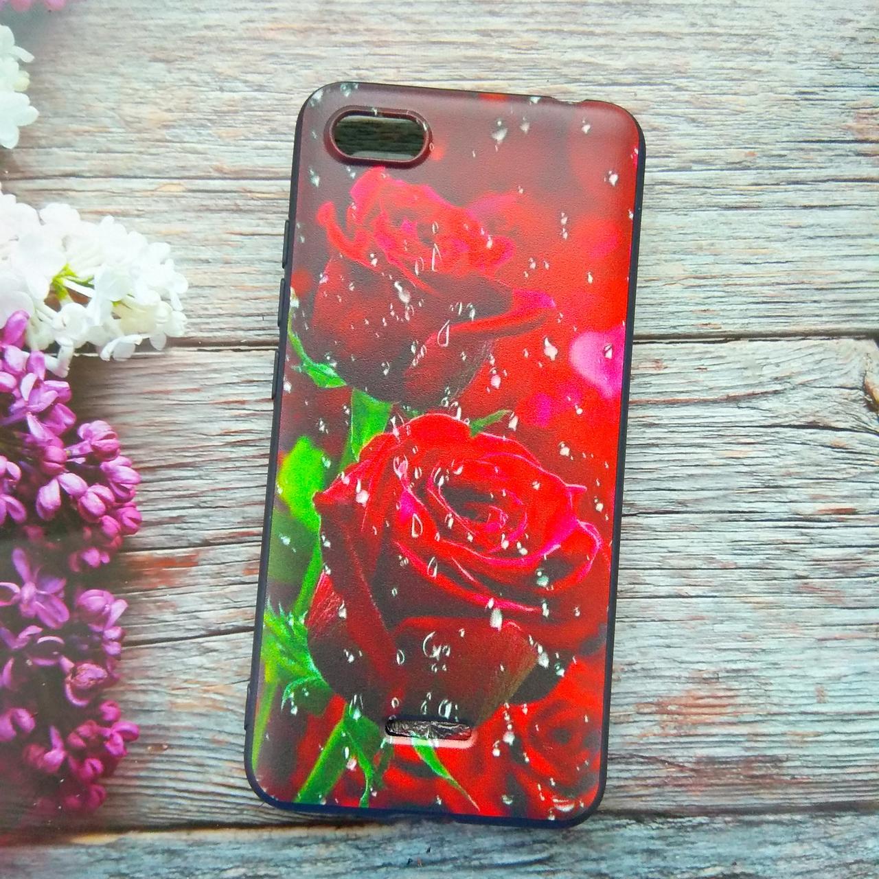

Чехол для Xiaomi redmi 6a силиконовый с рисунком Розы с капельками