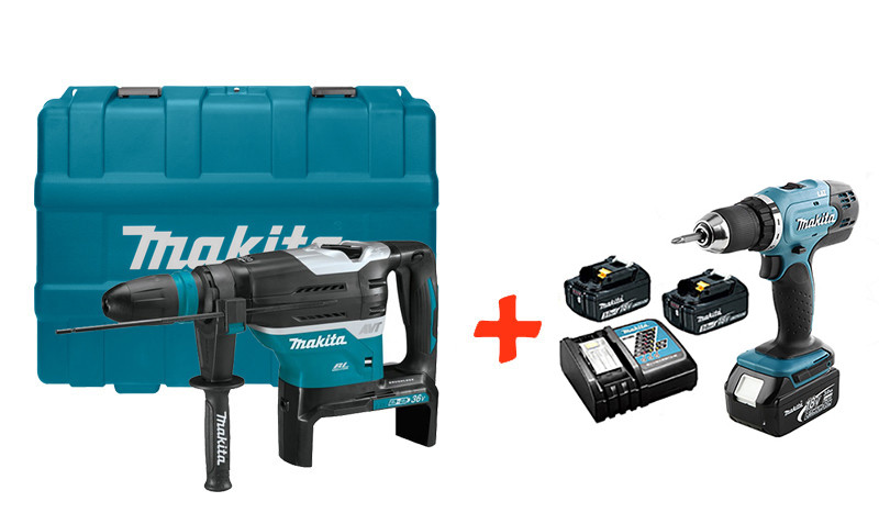 

Аккумуляторный бесщеточный перфоратор Makita DHR400ZK+аккумуляторная дрель-шуруповерт Makita DDF453RFX7