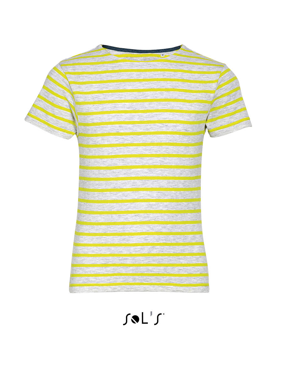 

Дитяча футболка з круглим коміром в смужку SOL'S MILES KIDS (попільний/лимонний, 06Y)