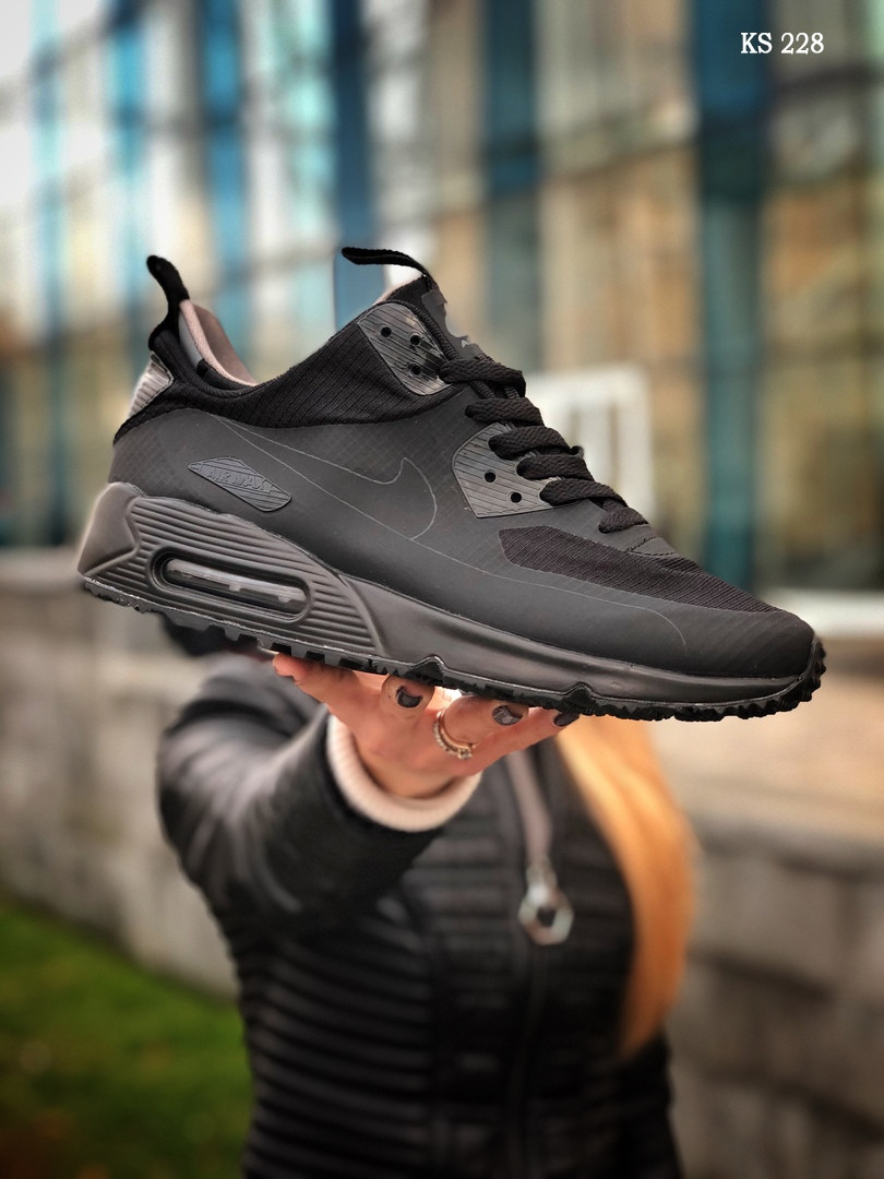 Мужские весенние кроссовки Nike Air Max 90 Ultra Mid (черные) KS 228 повседневная спортивная обувь, Черный