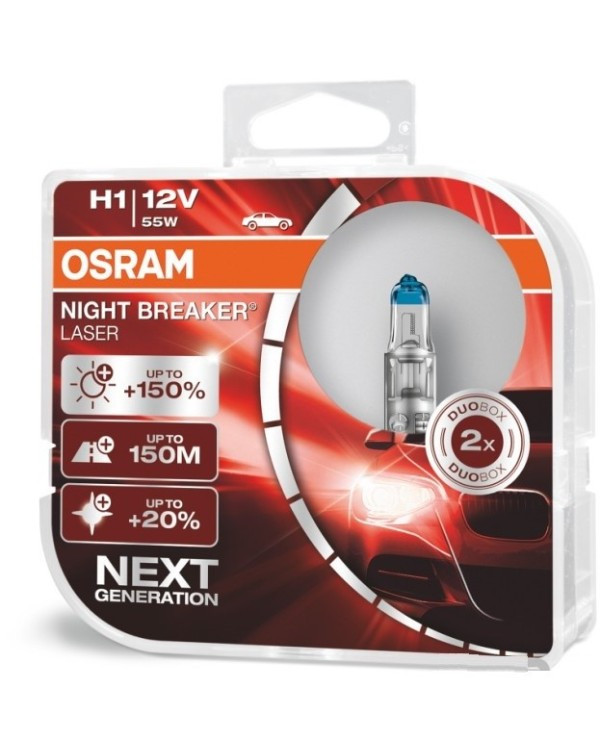 

Лампа 12V H1 55W +150% Night Laser "Osram" (Box-2шт) (64150 NL-BOX) (красная уп) АКЦИЯ