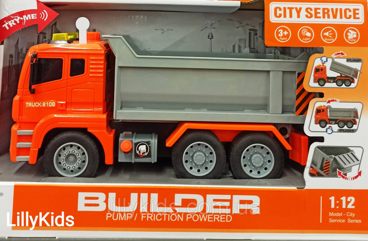 

Грузовик Сити Сервис Builder Вантажівка інерційна, музична зі світлом, WY810B