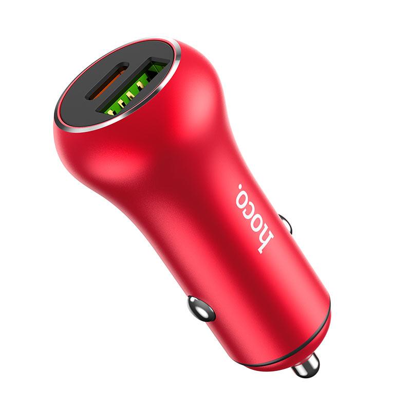 

Автомобильное зарядное устройство HOCO Resolute car charger Z38 1USB/1Type-C QC/PD 3A 38W Red