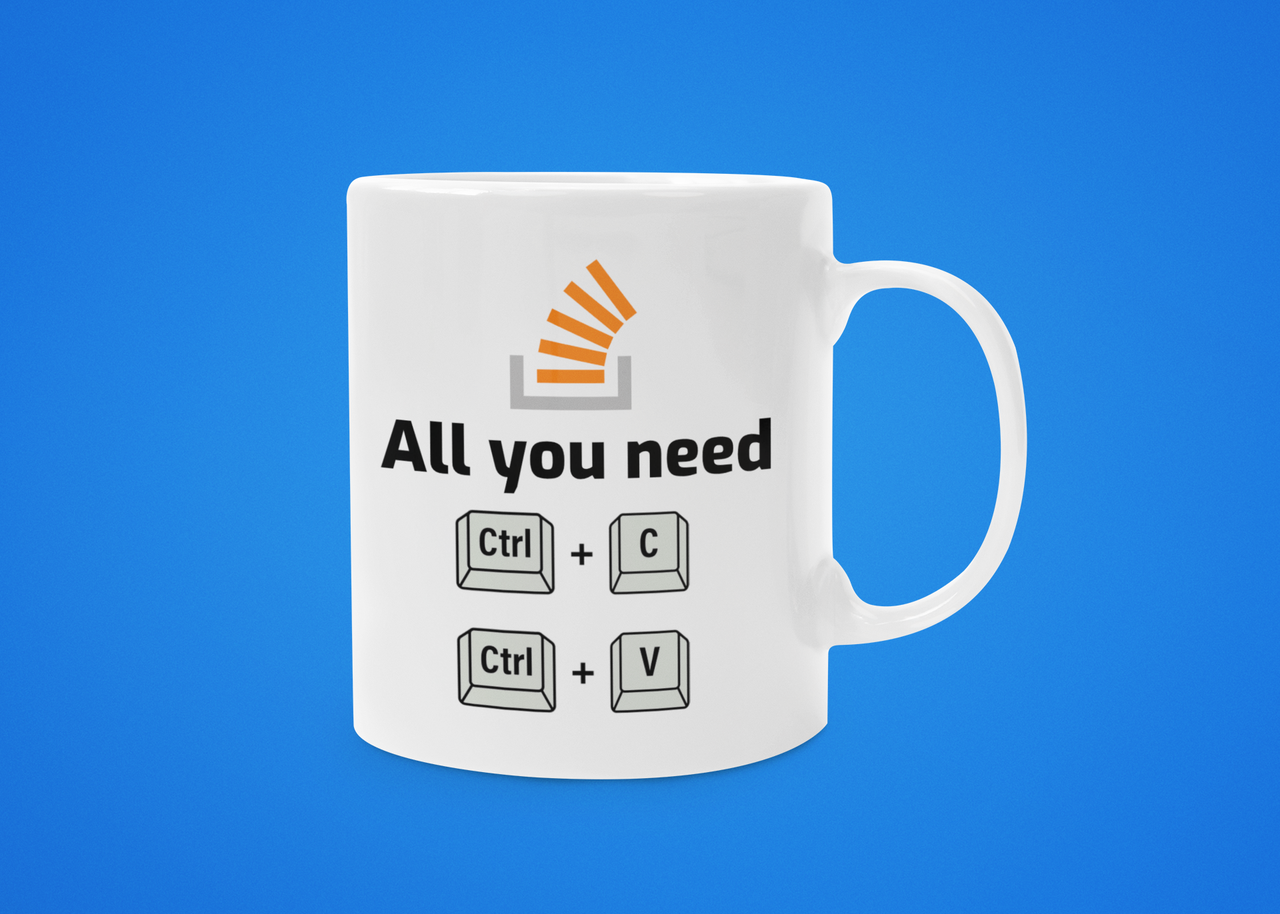 

Кружка с принтом "All you need : Ctrl + C and Ctrl + V" (StackOverflow logo), Белый