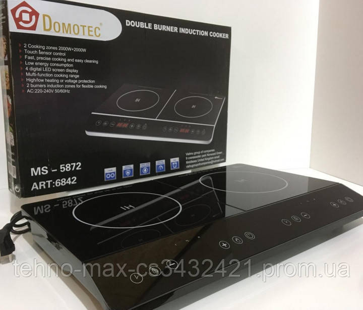 

Индукционная плита DOMOTEC MS-5872 на 2 конфорки по 2000 Вт, цвет черный