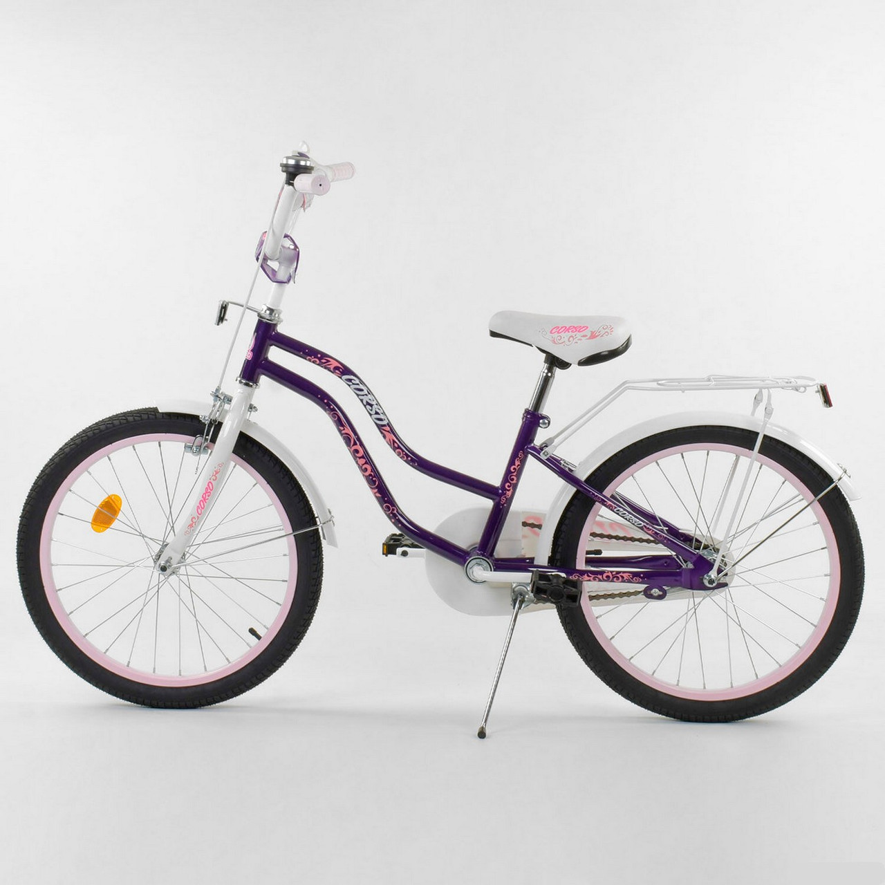 

Двухколесный подростковый велосипед 20". От 6 лет. Подножка. Каретка американка. Фиолетовый. CORSO. Т-09310