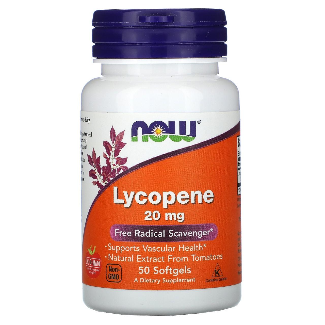 

Ликопин (Lycopene), Now Foods, 20 мг, 50 гелевых капсул