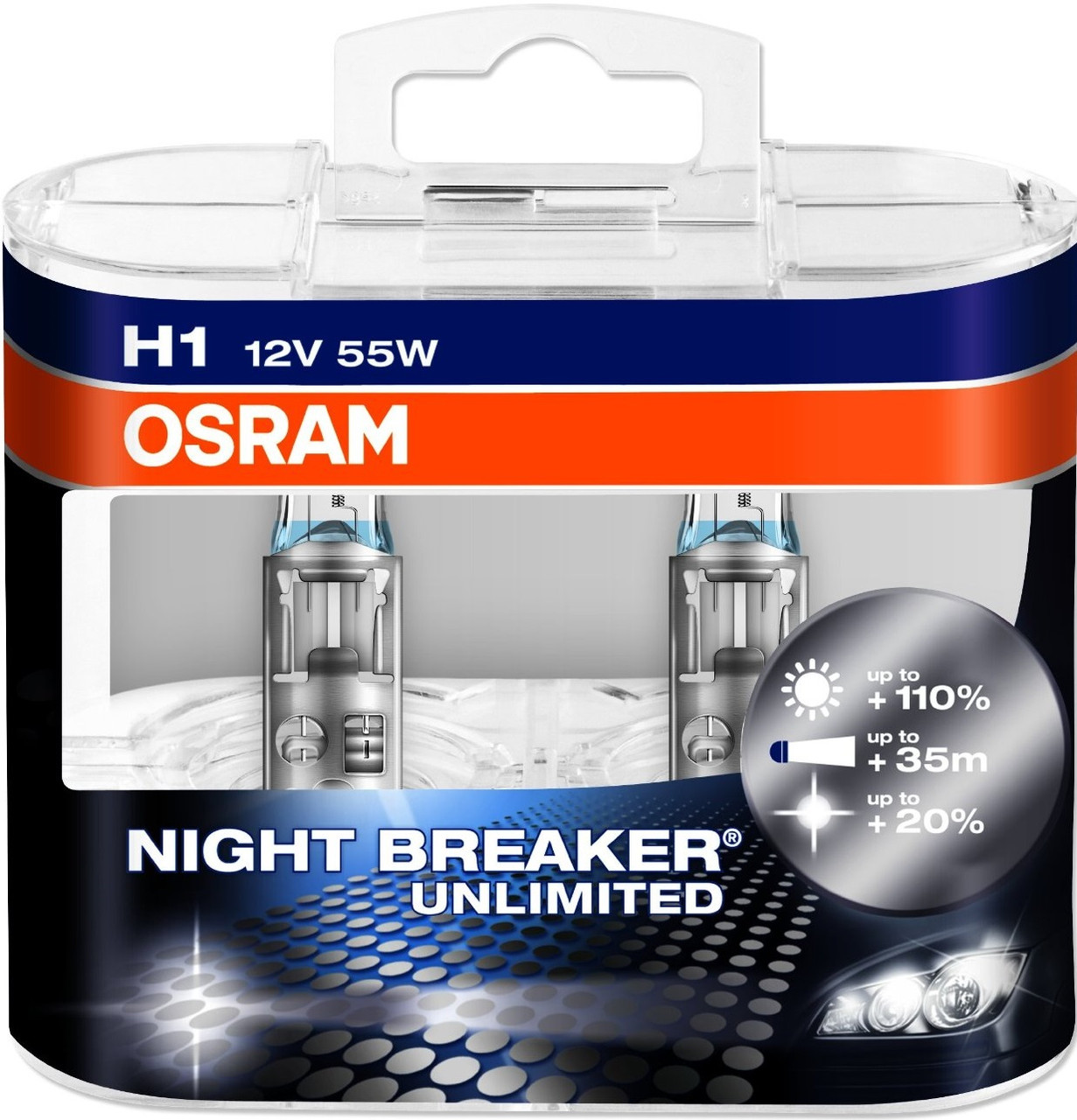 

Автомобильные лампы OSRAM H1 55W 12V +110% ближний / дальний свет Night Breaker Unlimited