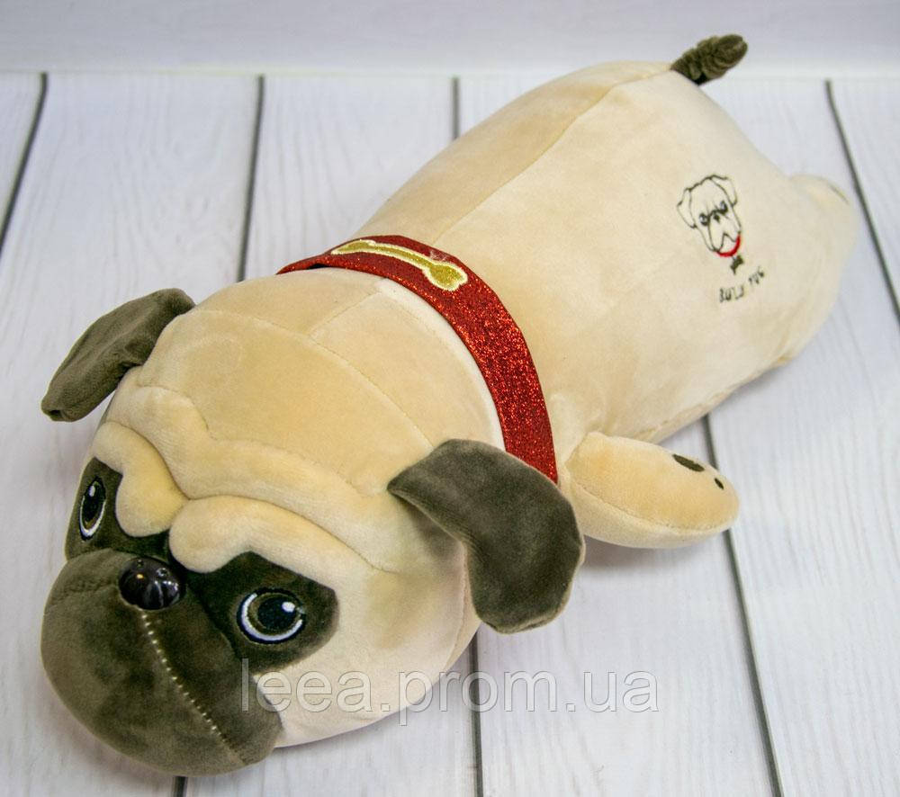 

Плюшевая игрушка-подушка собака мопс 40х21х12 см, Персиковый