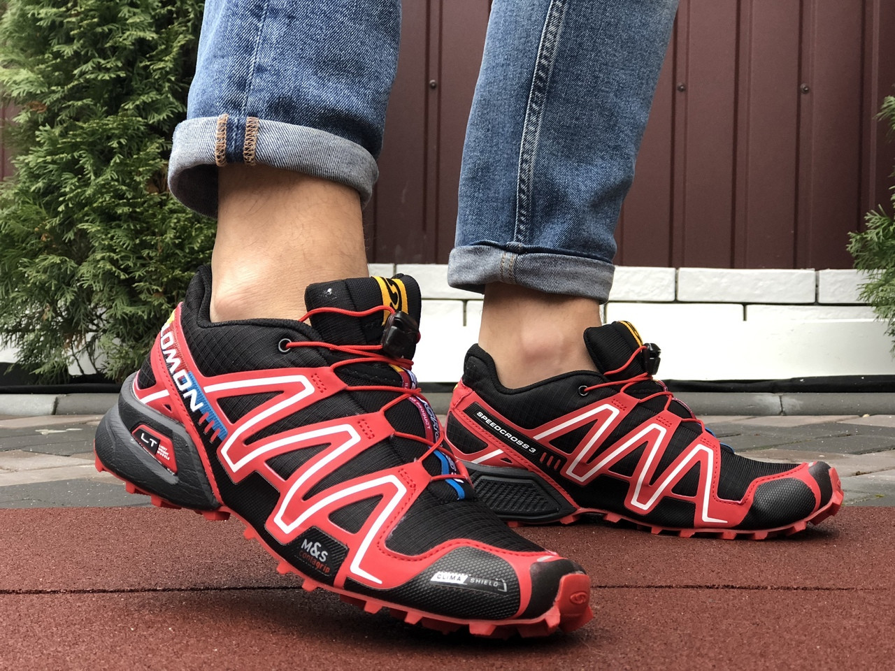 

Кроссовки мужские демисезонные в стиле Salomon Speedcross 3, черные с красным, Черный