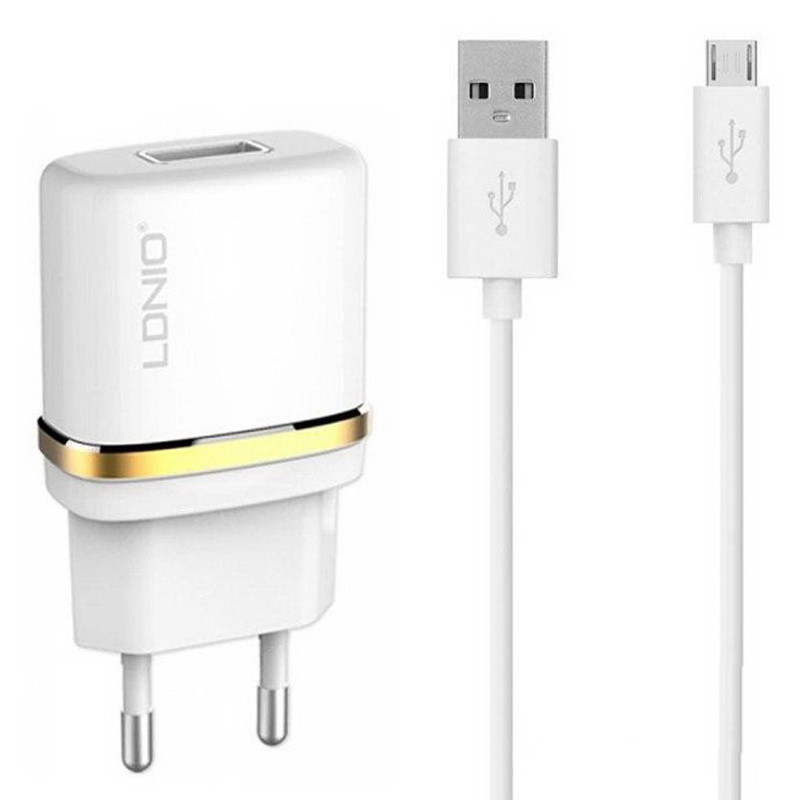 

Сетевая зарядка USB LDNIO (1A) White + USB Cable Micro USB (DL-AC50), Белый