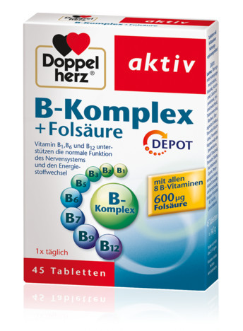 

Доппельгерц В комплекс + фолиевая кислота Doppelherz B-Komplex + Folsäure витамины группы В1 В2 В5 В6 В12