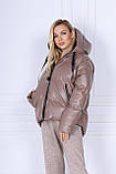 Объёмная Куртка Женская удлинённая сзади с объёмным капюшоном Эко-кожа, фото 2