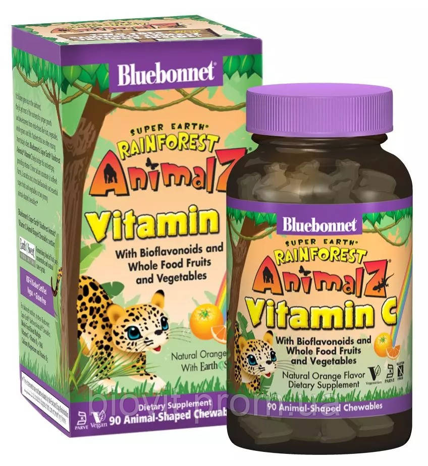 

Витамин С для детей (Rainforest Animalz Vitamin C) 250 мг 90 жевательных таблеток со вкусом апельсина