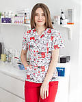 Женский медицинский костюм Топаз принт коты красные, фото 3