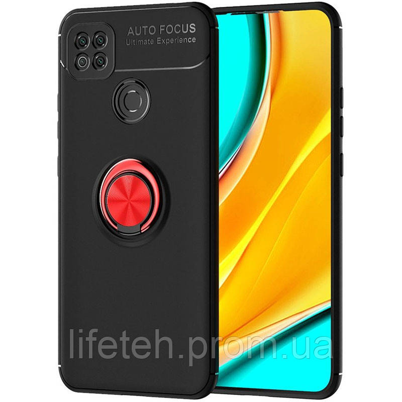 

TPU чехол Deen ColorRing под магнитный держатель (opp) для Xiaomi Redmi 9C, Черный / красный