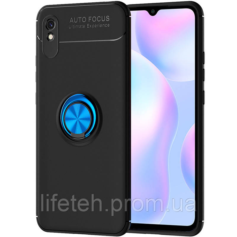 

TPU чехол Deen ColorRing под магнитный держатель (opp) для Xiaomi Redmi 9A, Черный / синий