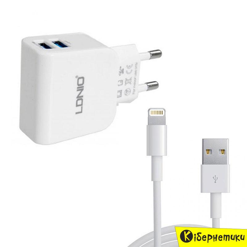 

Сетевое зарядное устройство LDNIO 2 USB + cable iPhone 5 (2.1 A)