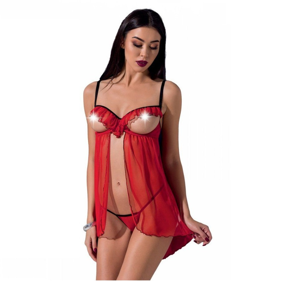 

Пеньюар и трусики Passion CHERRY CHEMISE Exclusive XXL/XXXL Красный (PS25503)