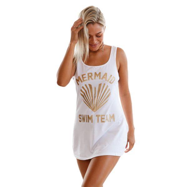 

White Graphic Tank Swim Cover Up Dress