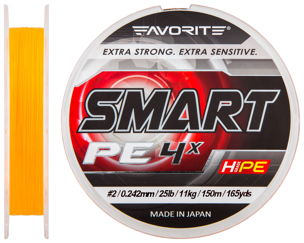 

Шнур Favorite Smart PE 4x 150м 2.0 0.242мм 11кг Оранжевый 1693.10.20, КОД: 1699129