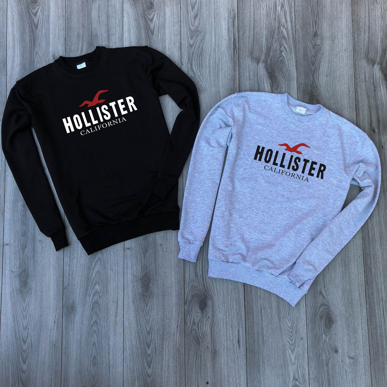 

Мужской утеплённый чёрный свитшот с принтом "Hollister", Черный