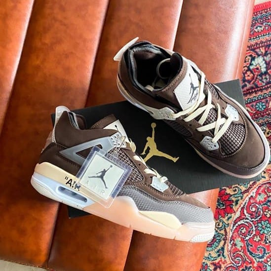 

Nike Air Jordan 4 Mid OFF WHITE BROWN| кроссовки женские и мужские; коричневые; осенние/весенние; высокие, Коричневый