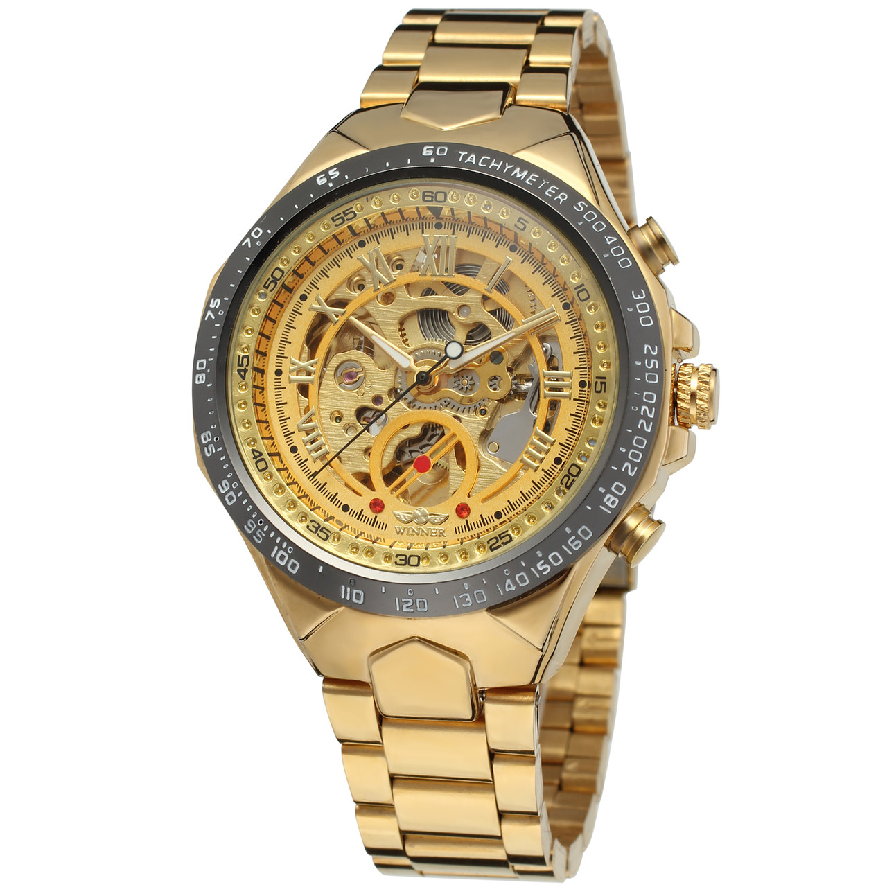 

Брендовые мужские часы Winner 8067 Gold-Black-Gold Red Cristal