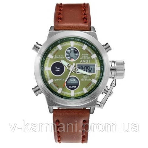 

Мужские наручные часы AMST 3003A Silver-Green-Brown Wristband армейские