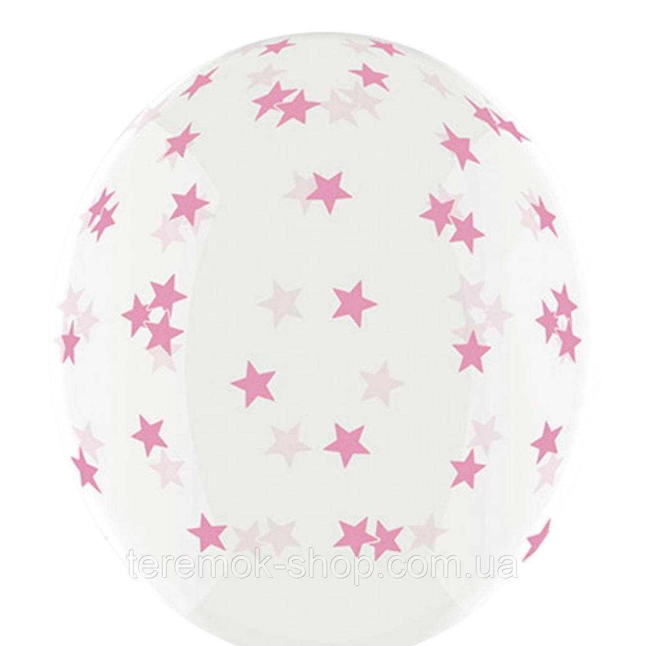Воздушные шары Розовые звезды  12" 30 см  (BelBal) поштучно