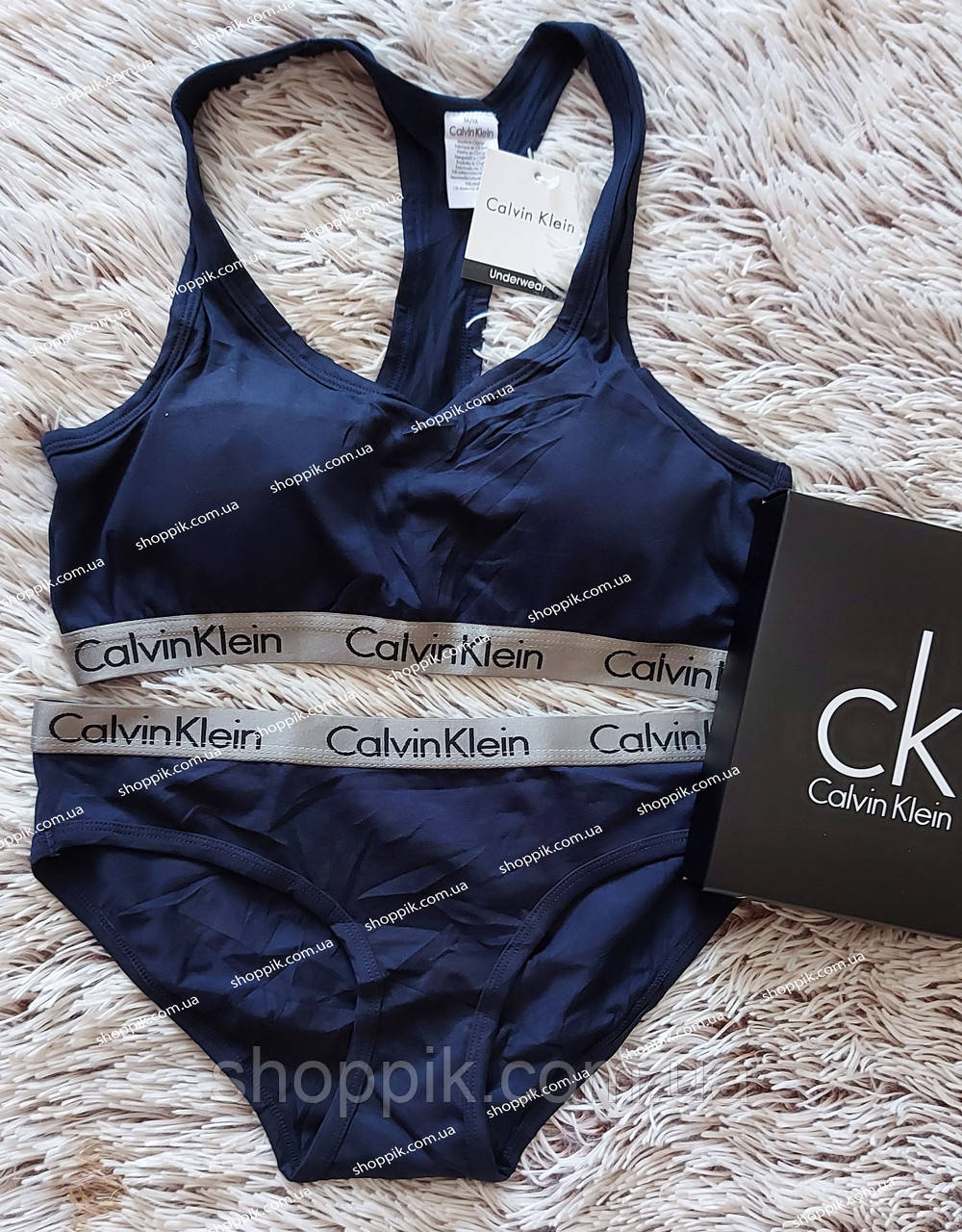 

Белье женское Calvin Klein Radiant топ + трусы слипы Жіноча білизна Реплика белый, L