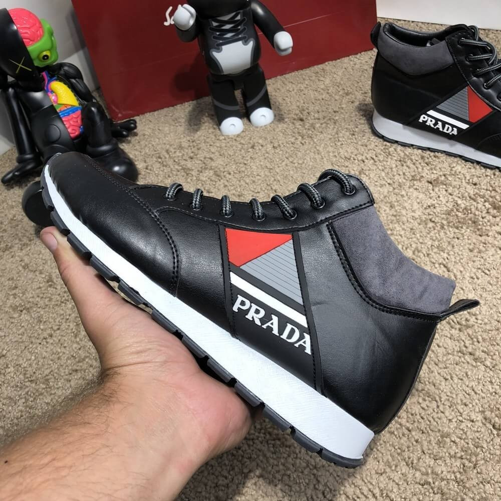 

Кроссовки мужские Prada Mechano Mid Sneakers Black черные, кожа, Весна/Осень, повседневные, стильные 44