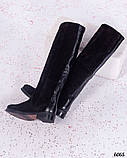 Женские черные замшевые сапоги трубы на низком ходу, фото 4