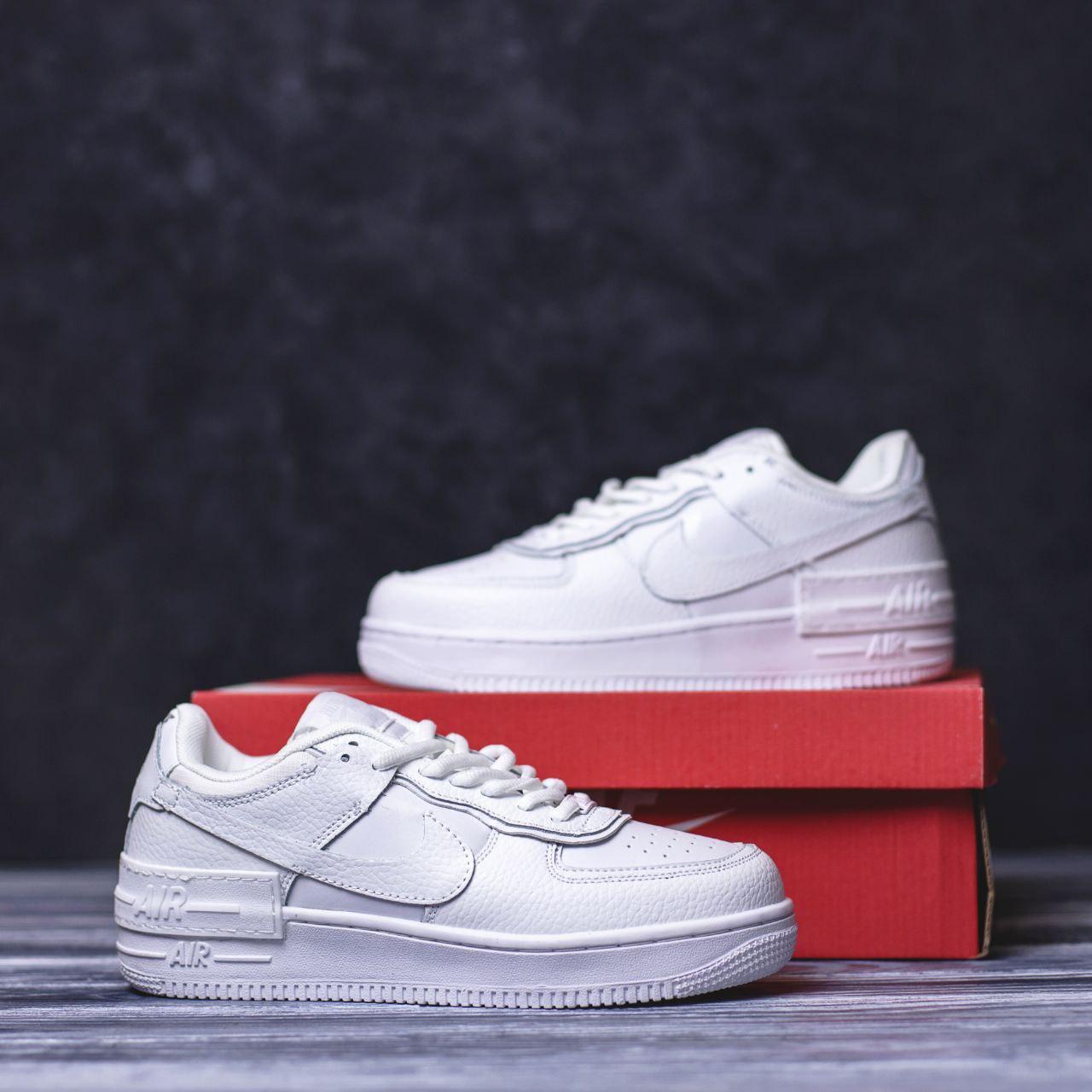 

Белые однотонные кроссовки Nike Air Force 1 Shadow All White. Женские кроссовки Найк Аир Форс 1 Шадоу Ол Вайт, Белый