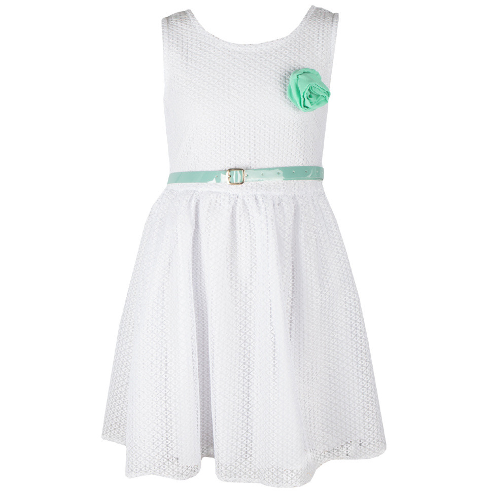 

Сарафан, платье для девочки детское с ремешком и съемным цветком Соты белый кулир высшего качества