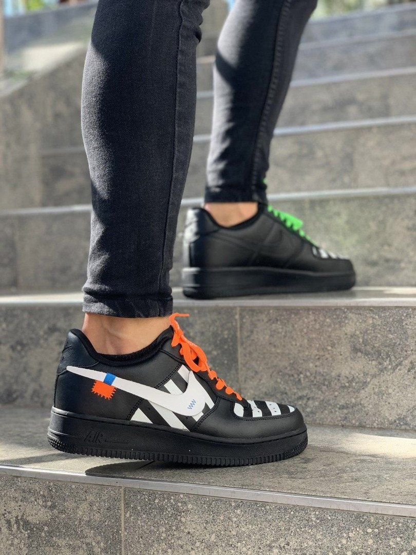 

Кроссовки мужские черные Nike Air Force 1 Off-White Black Стильные кроссы Найк Аир Форс 1 Офф Вайт с белым, Черный