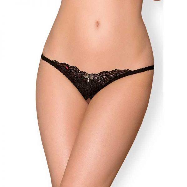 

Стринги с интимным вырезом Obsessive 852-THC-1 crotchless thong S/M, Чёрный