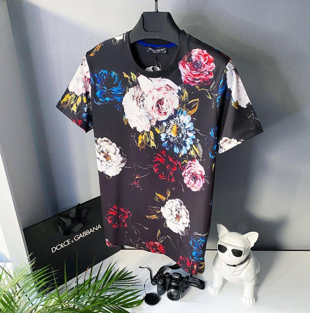 

Мужская стильная брендовая футболка (чёрная) Dolce & Gabbana / Cotton , polyester XL