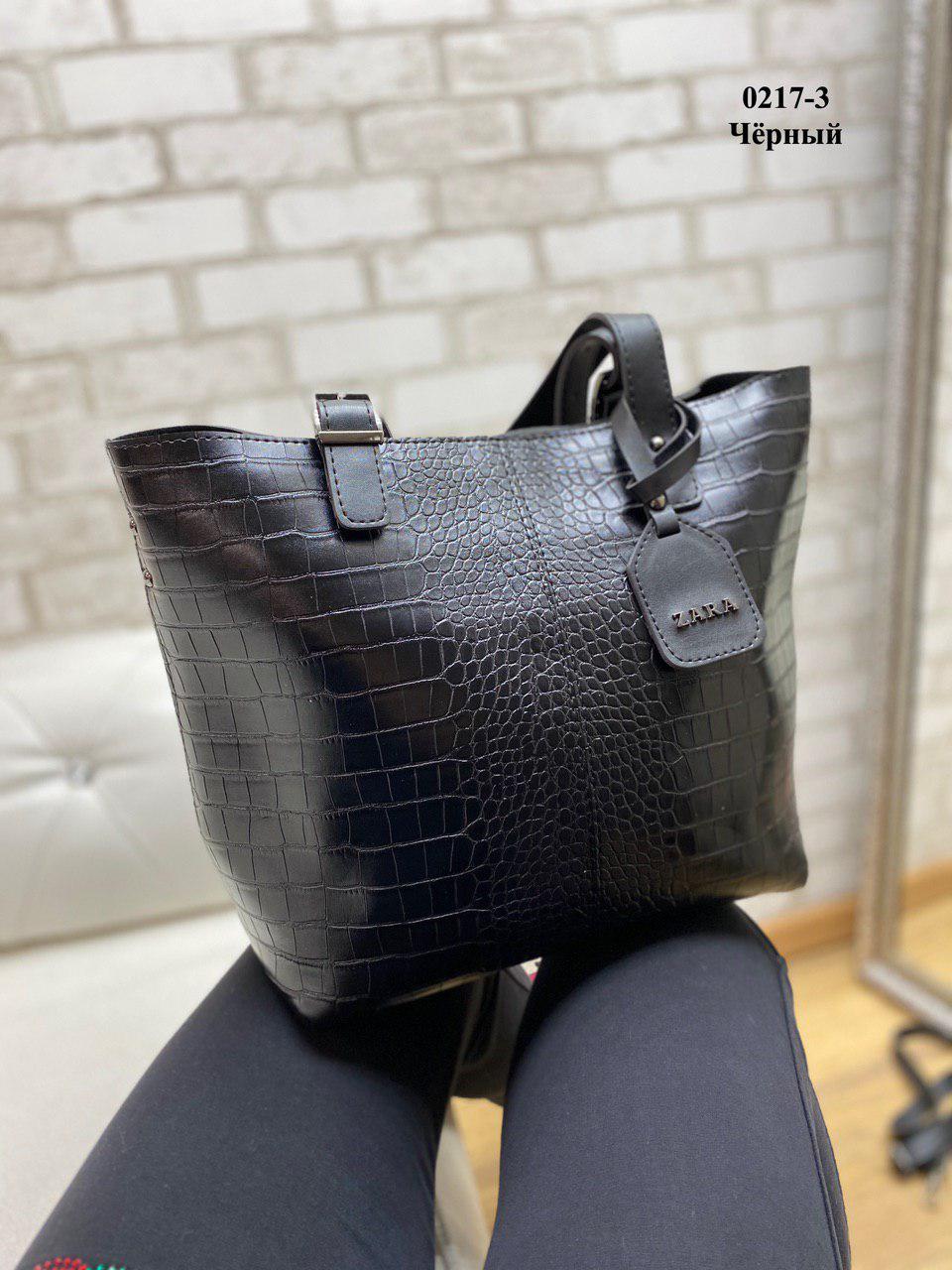 

Брендовая модная женская сумка городская шоппер под кожу крокодила черная, Черный
