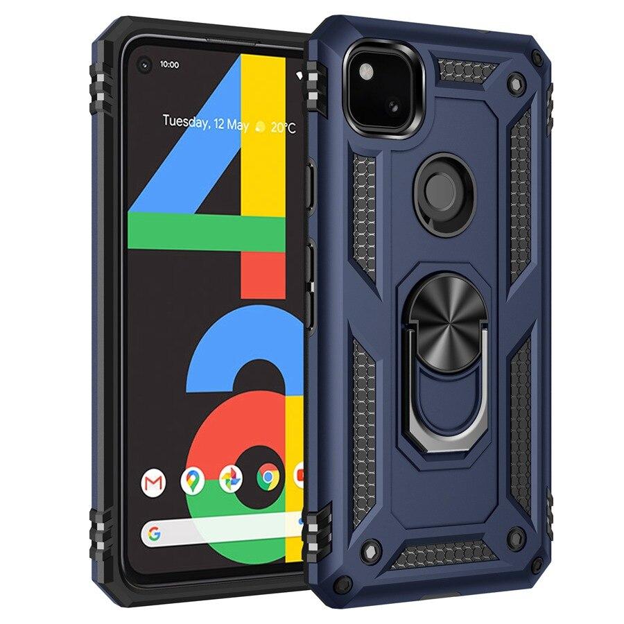 

Чехол с кольцом Military для Google Pixel 4A Синий противоударный бампер