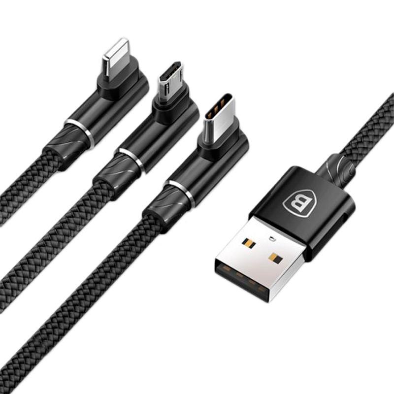 

Кабель 3 в 1 USB-Lightning-MicroUSB-Type-C Baseus 3.5А 1.2m MVP Black (CAMLT-WZ01), Черный