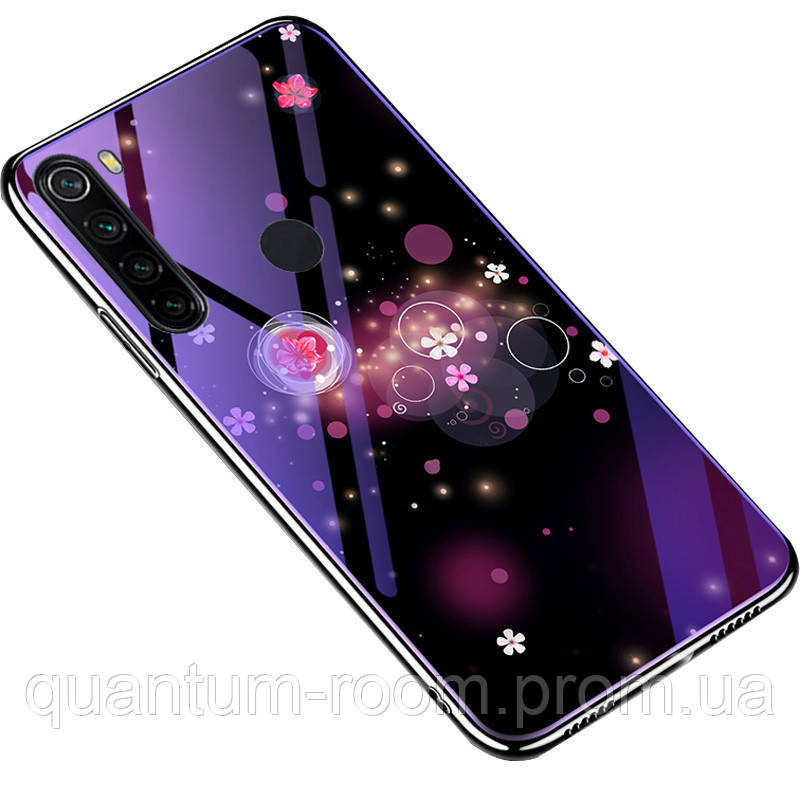 

Стеклянный чехол Fantasy с глянцевыми торцами для Xiaomi Redmi Note 8, Пузырьки и цветы