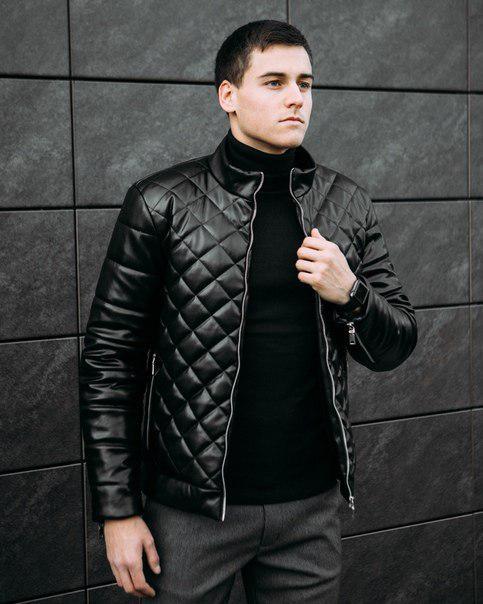 

Мужской стеганый бомбер Pobedov Winter Jacket "Gepard" Black L, Кожа