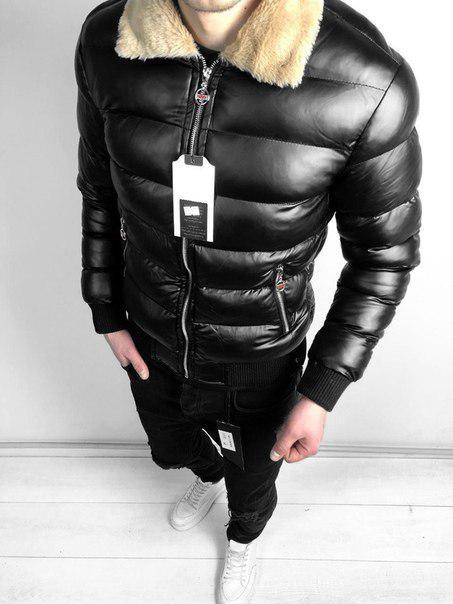 

Мужская черная зимняя куртка, до -15 (две модели) XXL, Черный/бежевый