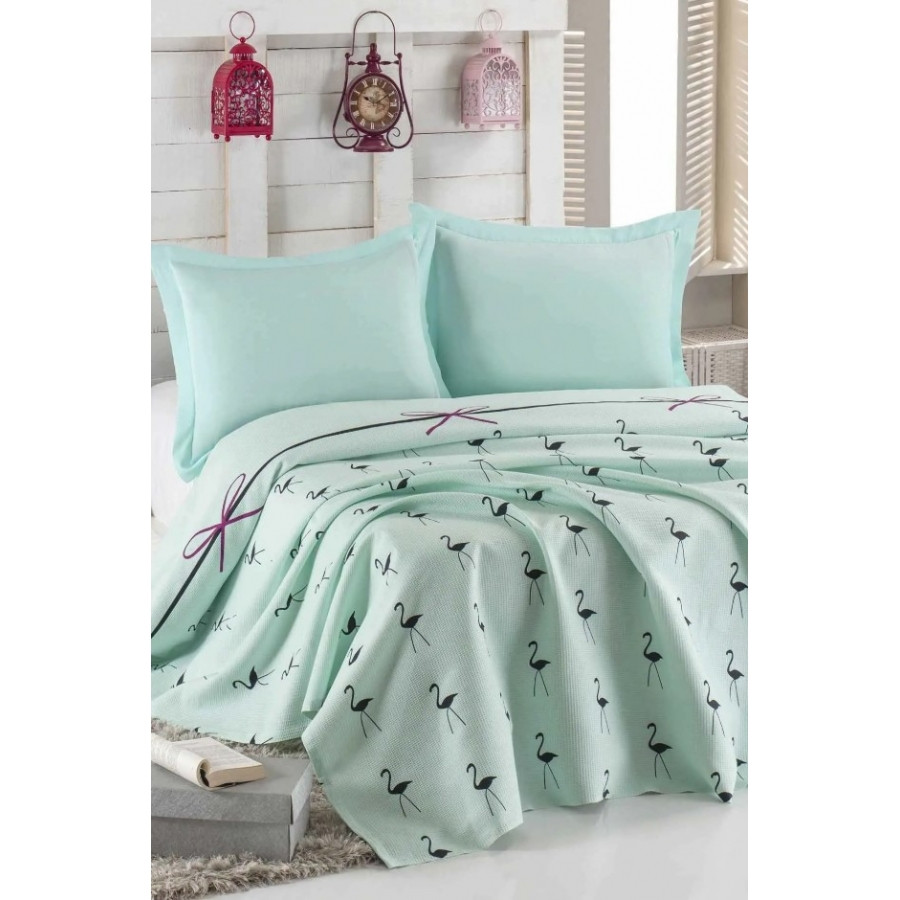 

Покрывало пике Eponj Home - Flamingo mint ментоловый вафельное 160*235